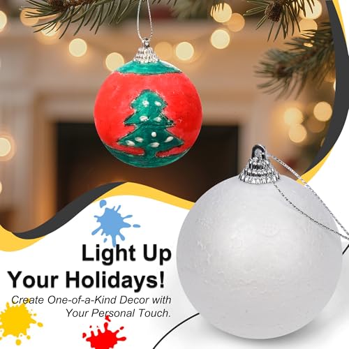 DIY Foam Ornament Kit with Paints & Brushes - 20 White Craft Balls for Holiday Decorations