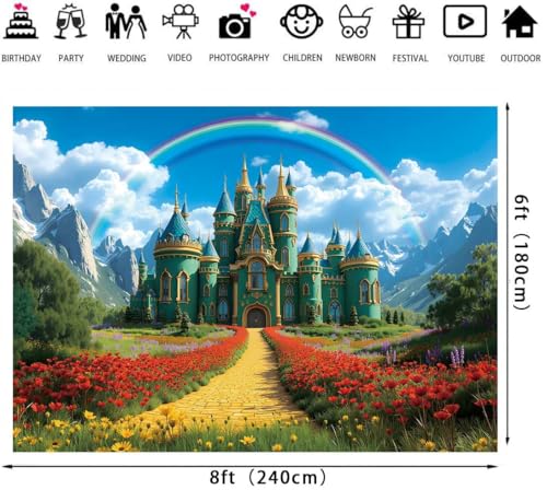 CINRAY 8x6FT Rainbow Floral Castle Backdrop for Baby Shower & Party Decorations