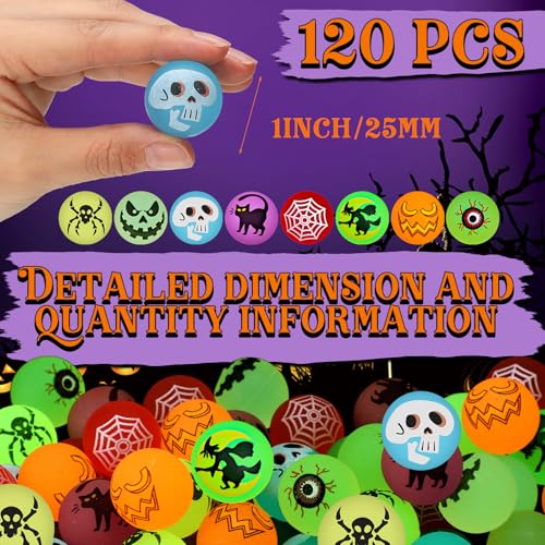 Halloween Glow in The Dark Bouncy Balls Set - 120pcs Spooky Party Favors