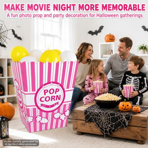 Pink Giant Popcorn Box Prop with 100 Balloons for Party Decorations - Variation of Pink / 102