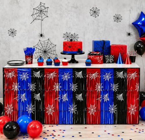 Red Black Blue Foil Fringe Table Skirt - 28.5 x 432 Inch Party Decorations, 4 PCS
