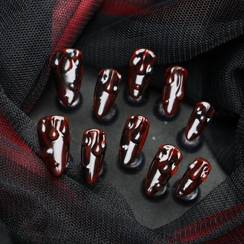 Halloween Blood Droplet False Nails S - Red Glossy Almond Fake Nails