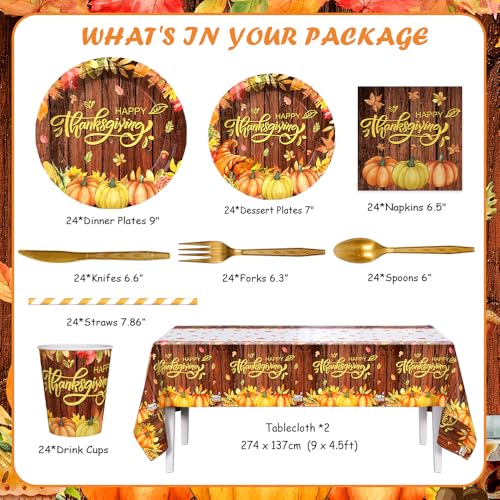 Thanksgiving Party Supplies Set with Plates Cups Napkins Cutlery & Decorations