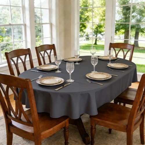 Gey 84x60 Inch Oval Tablecloth - Pack of 2 Washable Solid Grey Linen