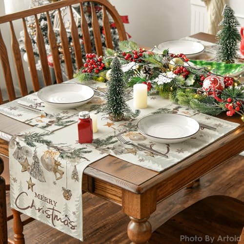 Seasonal Pine Branch Christmas Placemats Set of 4 - 12x18 Inch Rectangular Beige