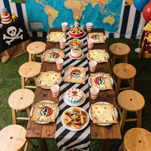 Pirate Party Napkins Set 80 Pack 13 x 13 Inch Treasure Map Theme Decorations