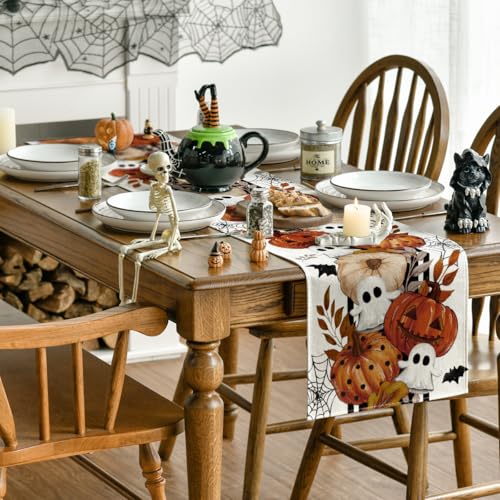 Halloween Table Runner 13x72 Inch Beige Polyester Home Party Decor - Artoid Mode