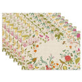 Vintage Floral Bird Placemat Set of 6 - Spring Summer Linen Table Mats, Washable & Stain-Resistant