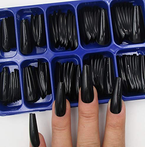 Black Coffin Press-On Nails Long Fake Nails 120pcs - Easy Glue On Manicure