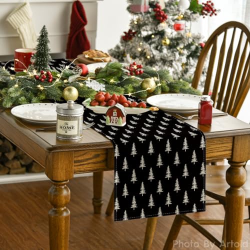 Christmas Table Runner 13x90 Inch Holiday Home Decor Black - Artoid Mode