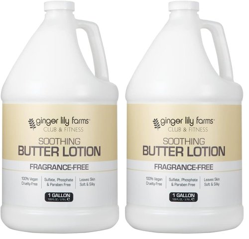 Ginger Lily Farms Club & Fitness Soothing Butter Lotion for Dry Skin, 100% Vegan & Cruelty-Free, Fragrance Free, 1 Gallon (128 fl oz) Refill (Pack of 2)