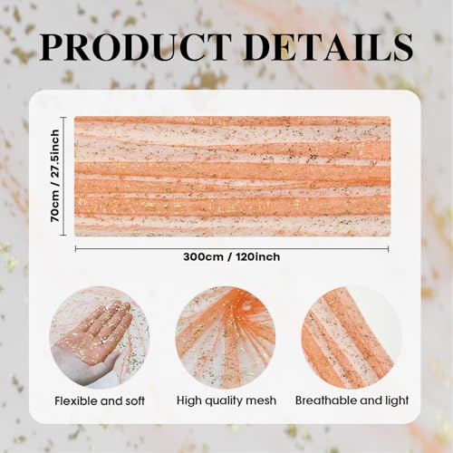 Orange Gold Gauze Table Runner 59x120 Inch Glitter Metallic Sheer Wedding Dinner Decor