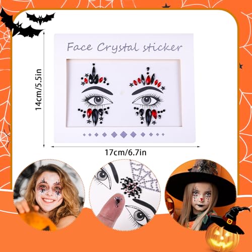Halloween Face Gems Stickers Set - Self-Adhesive Rhinestone Jewels for Face & Body, 4 Styles