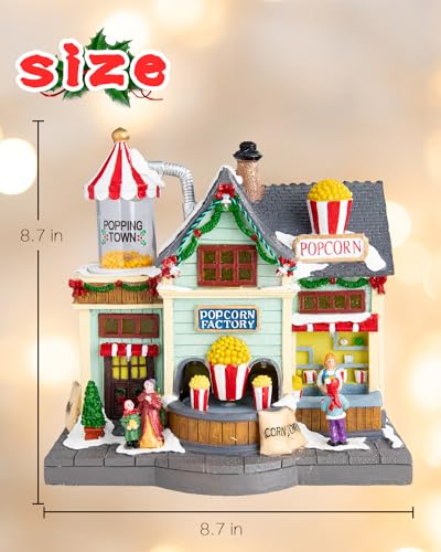 Christmas Village Lighted Decoration Animated Display Musical Popcorn Factory Whimsical