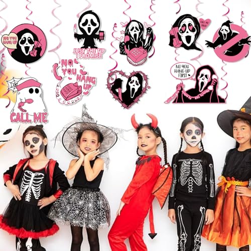 Pink Halloween Ghost Hanging Decorations Set for Party & Indoor Outdoor Decor