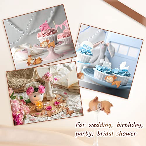12 Pieces Deer Cake Toppers Set Woodland Animal Figurines for Baby Shower & Birthday