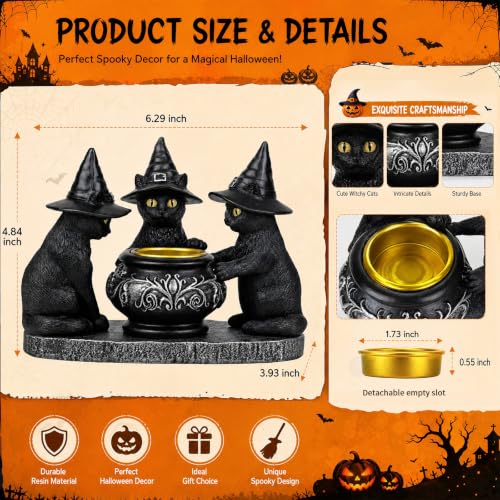 Halloween Black Cat Decorations - Resin Gothic Tabletop Centerpiece - Variation of Cat