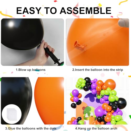Halloween Balloons Arch Kit - Black, Orange, Purple, Green - 124pcs