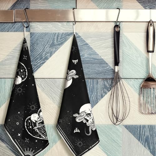 Halloween Skeleton Kitchen Towels - Black Skull Kiss Variation, 6 Pack