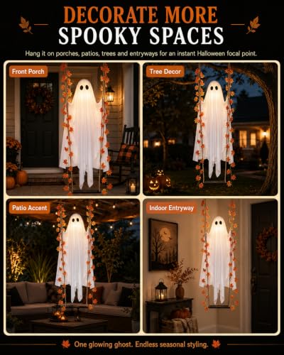 Swinging Ghost Halloween Decor for Outdoor Tree and Yard Display