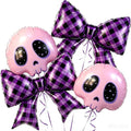 Dark Academia Halloween Balloons Set with Bow and Skull Decor - Black & Purple