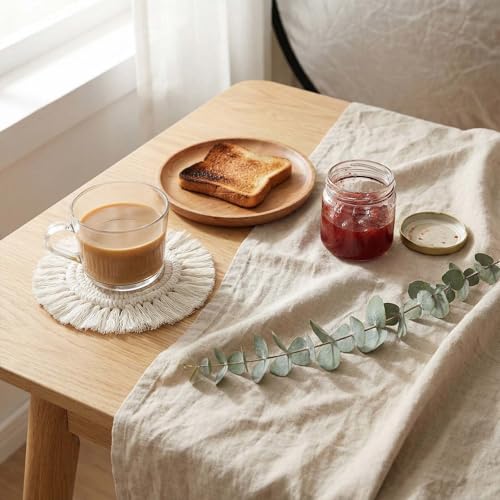 Boho Cotton Coasters for Drinks - Handmade Beige 7.4in Set of 2