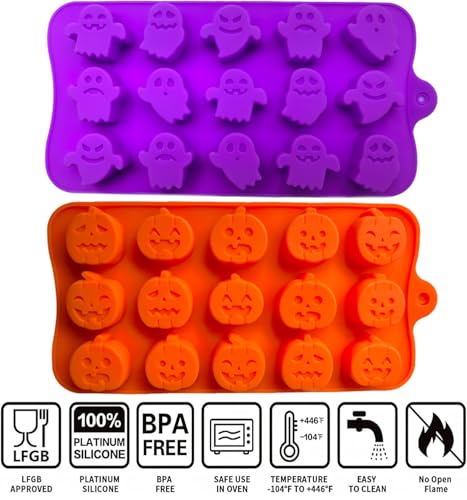 Halloween Silicone Candy & Chocolate Molds - Pumpkin & Ghost Shapes, 4 Pack