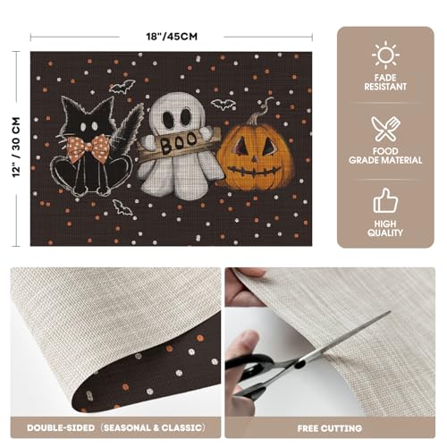 Black Ghost Cat Vinyl Placemats Set of 4 - Washable Heat Resistant Table Decor