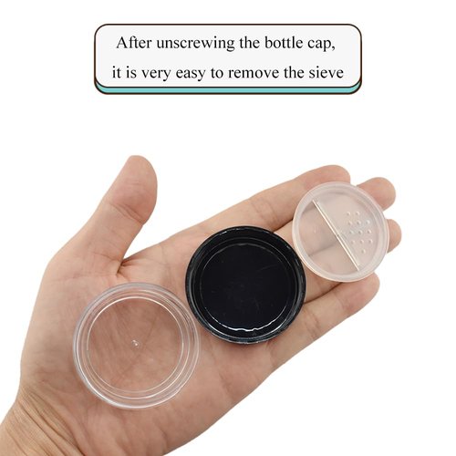 HAHIYO 2Pcs 20ml/0.68oz Plastic Empty Travel Compact Case Makeup Cosmetic Jar Refillable Powder Box No Leak Holder with Rotatable Sifter and Black Screw Lid