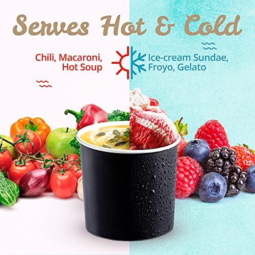 Black Paper Ice Cream Cups - 11 Oz Disposable Dessert Bowls 100-Count