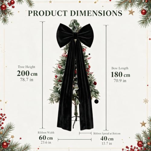 Black Velvet Christmas Bow Tree Topper - 24x71 Inch Giant Holiday Decor