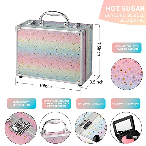 Rainbow Makeup Kit Starter Gift Set with Train Case for Teens