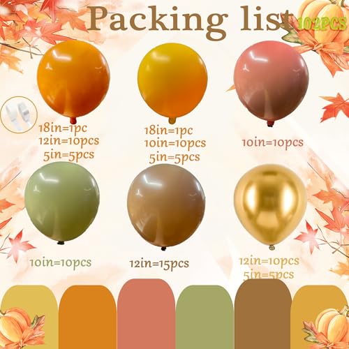 Fall Balloon Arch Kit for Thanksgiving & Autumn Party Decor - 102pcs