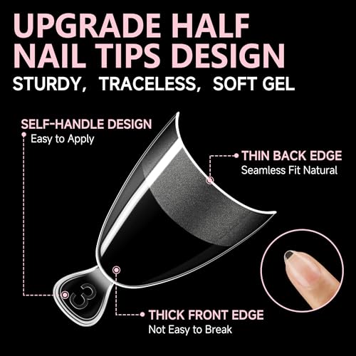 Half Cover Short Almond Gel Nail Tips - Variation A0-Short Almond Half