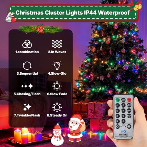 Multicolor Christmas Cluster String Lights 52FT 800 LEDs Indoor Outdoor