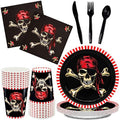 Pirate Party Supplies Set - 144 pcs Disposable Plates Cups Napkins Cutlery for Kids & Boys