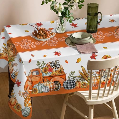 Fall Tablecloth 52x70 Inches - Orange Truck Design, Fade Resistant, Spill-Proof