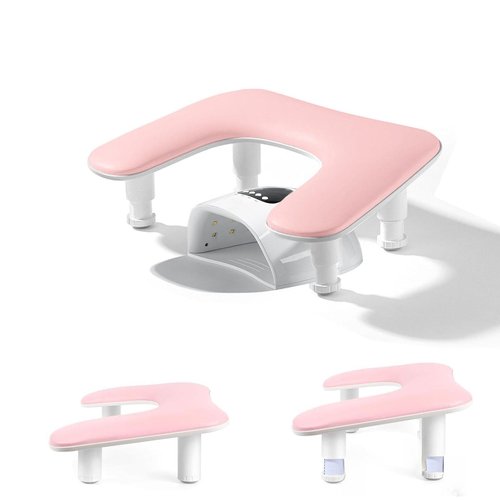 ibubu Manicure Big Nail Arm Pillow Rest U-Shaped Height Adjustable Armrest PU Leather Hand Stand Rest for Nails Tech Pink