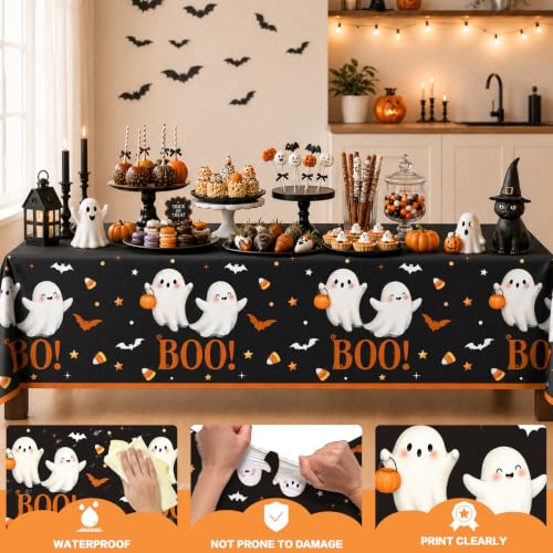 Halloween Baby Shower Tablecloth Set - A Little Boo Is Almost Due, Waterproof, 3 Pack