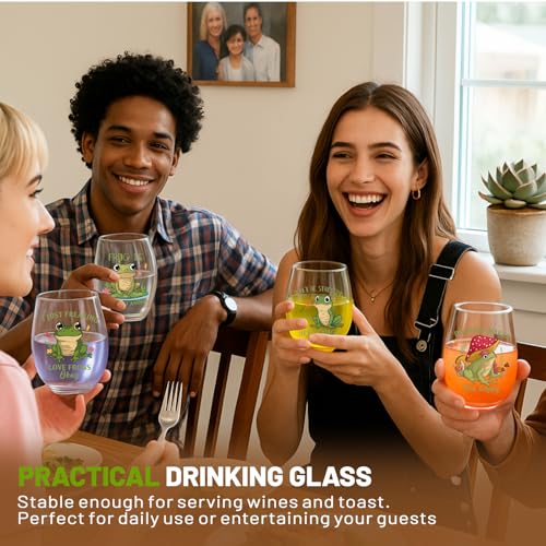 Frog Stemless Wine Glasses Set - 15 oz Christmas Frog Gifts Cups - Variation: Frog