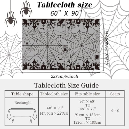 Halloween Spider Web Table Cloth - Black Castle Rectangular Fabric 90x60 Inches for Parties