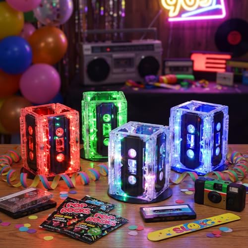 80s Party Decorations Cassette Tape Centerpieces with LED Lights Set