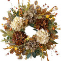 24 Inch Fall Wreath with Hydrangea & Mini Pumpkins - Rustic Front Door Decor - Variation: 10 Rusty Hydrangea