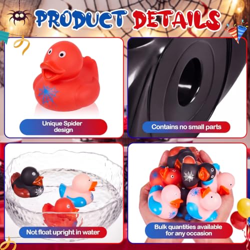 Deekin 24 Pcs Halloween Spider Rubber Ducks - 2 Inch Spider Theme Party Favors