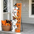 Halloween Welcome Sign for Front Door Ghost & Colorful Pumpkin - 41.3" x 12.6"