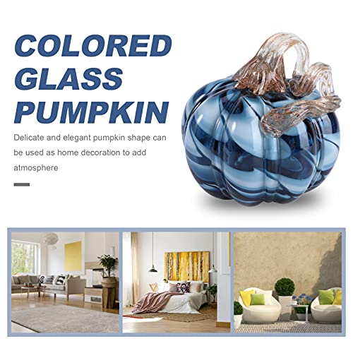 Hand Blown Glass Pumpkin Figurine - Blue Fall Harvest Halloween Decor