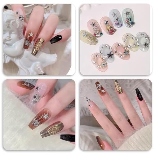 Silver 40Pcs Y2K Star Nail Charms Set with 3D Rhinestones - Multiple Styles