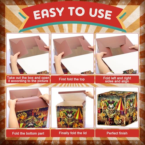 Halloween Circus Clown Gift Boxes - Large 12x12 Inches, Reusable Party Decorations - Retro Variation
