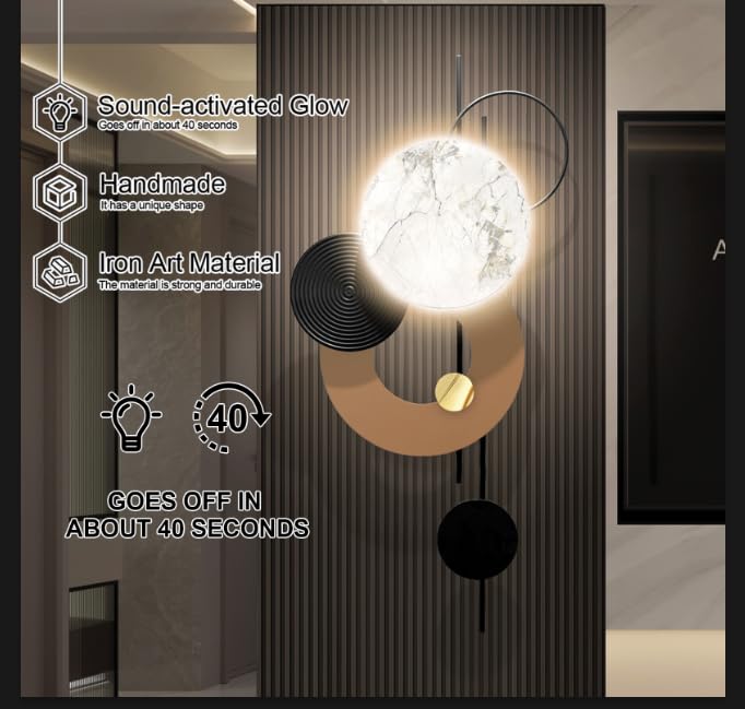 Large Metal Wall Decor with Light - Modern 3D Wall Art Sculpture - 46"L x 22"W