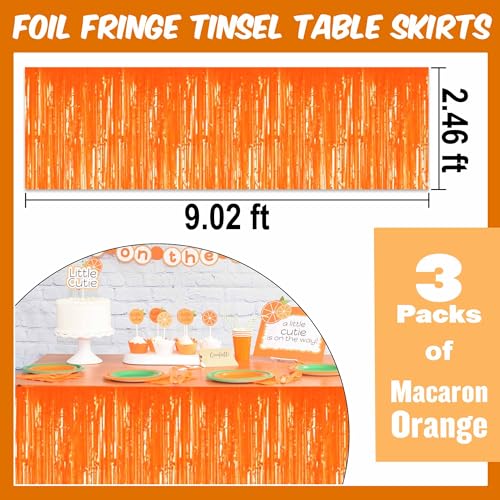 Macaron Orange Foil Fringe Table Skirts - 3 Pack Party Backdrop Decorations